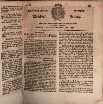 Kurfürstlich gnädigst privilegirte Münchner-Zeitung (Süddeutsche Presse) Montag 17. Juni 1793