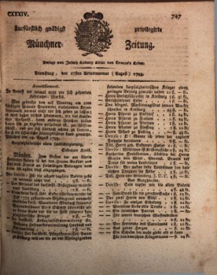 Kurfürstlich gnädigst privilegirte Münchner-Zeitung (Süddeutsche Presse) Dienstag 27. August 1793
