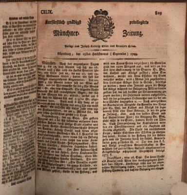 Kurfürstlich gnädigst privilegirte Münchner-Zeitung (Süddeutsche Presse) Montag 23. September 1793