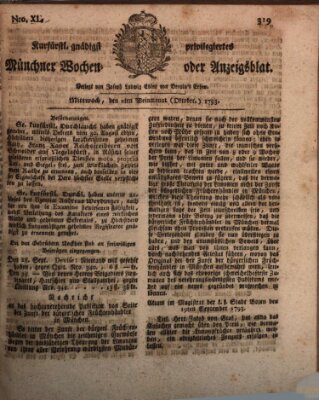 Kurfürstlich gnädigst privilegirte Münchner-Zeitung (Süddeutsche Presse) Mittwoch 2. Oktober 1793