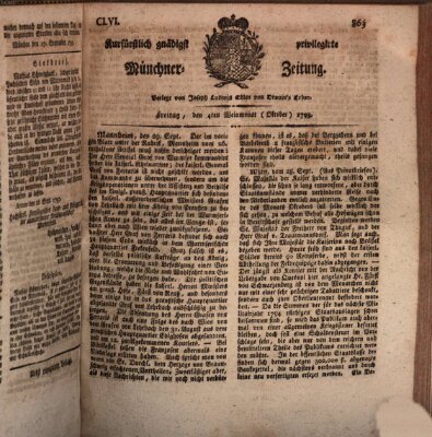 Kurfürstlich gnädigst privilegirte Münchner-Zeitung (Süddeutsche Presse) Freitag 4. Oktober 1793