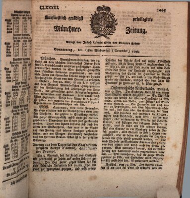 Kurfürstlich gnädigst privilegirte Münchner-Zeitung (Süddeutsche Presse) Donnerstag 21. November 1793