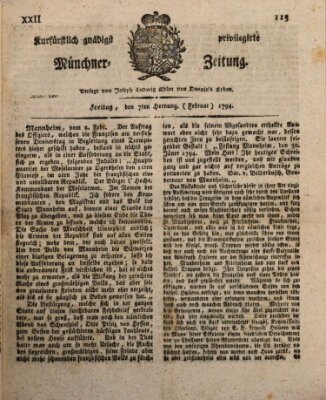 Kurfürstlich gnädigst privilegirte Münchner-Zeitung (Süddeutsche Presse) Freitag 7. Februar 1794