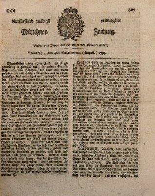Kurfürstlich gnädigst privilegirte Münchner-Zeitung (Süddeutsche Presse) Montag 4. August 1794