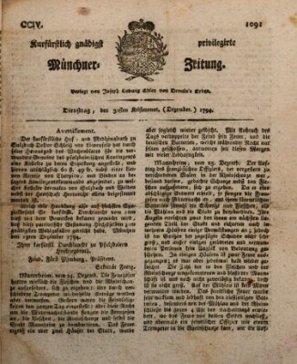Kurfürstlich gnädigst privilegirte Münchner-Zeitung (Süddeutsche Presse) Dienstag 30. Dezember 1794