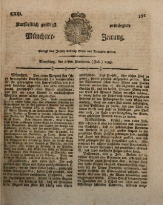 Kurfürstlich gnädigst privilegirte Münchner-Zeitung (Süddeutsche Presse) Dienstag 21. Juli 1795