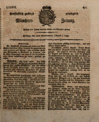 Kurfürstlich gnädigst privilegirte Münchner-Zeitung (Süddeutsche Presse) Freitag 14. August 1795