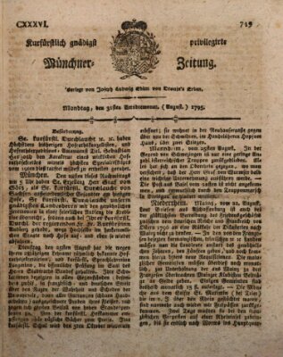 Kurfürstlich gnädigst privilegirte Münchner-Zeitung (Süddeutsche Presse) Montag 31. August 1795