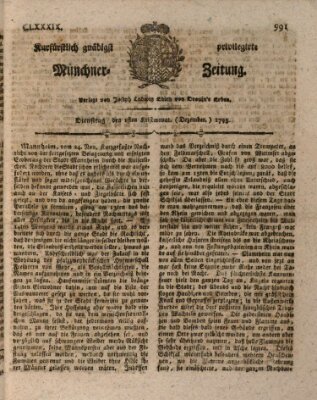 Kurfürstlich gnädigst privilegirte Münchner-Zeitung (Süddeutsche Presse) Dienstag 1. Dezember 1795