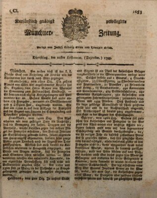 Kurfürstlich gnädigst privilegirte Münchner-Zeitung (Süddeutsche Presse) Dienstag 22. Dezember 1795