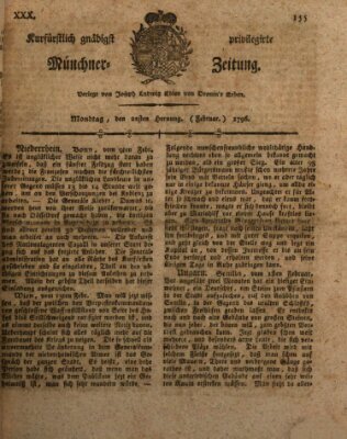 Kurfürstlich gnädigst privilegirte Münchner-Zeitung (Süddeutsche Presse) Montag 22. Februar 1796