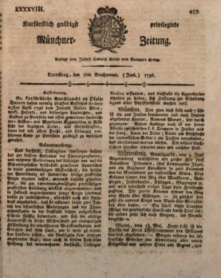 Kurfürstlich gnädigst privilegirte Münchner-Zeitung (Süddeutsche Presse) Dienstag 7. Juni 1796