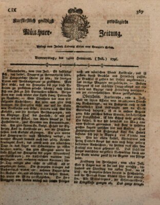Kurfürstlich gnädigst privilegirte Münchner-Zeitung (Süddeutsche Presse) Donnerstag 14. Juli 1796