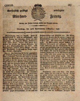 Kurfürstlich gnädigst privilegirte Münchner-Zeitung (Süddeutsche Presse) Montag 15. August 1796