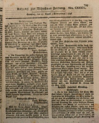 Kurfürstlich gnädigst privilegirte Münchner-Zeitung (Süddeutsche Presse) Samstag 27. August 1796
