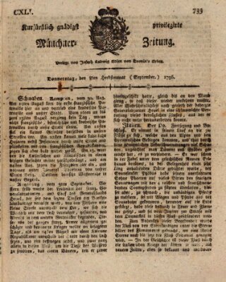 Kurfürstlich gnädigst privilegirte Münchner-Zeitung (Süddeutsche Presse) Donnerstag 8. September 1796