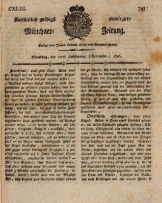 Kurfürstlich gnädigst privilegirte Münchner-Zeitung (Süddeutsche Presse) Montag 12. September 1796
