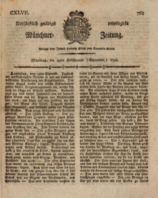 Kurfürstlich gnädigst privilegirte Münchner-Zeitung (Süddeutsche Presse) Montag 19. September 1796