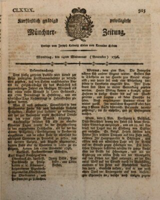Kurfürstlich gnädigst privilegirte Münchner-Zeitung (Süddeutsche Presse) Montag 14. November 1796