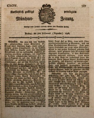 Kurfürstlich gnädigst privilegirte Münchner-Zeitung (Süddeutsche Presse) Freitag 9. Dezember 1796