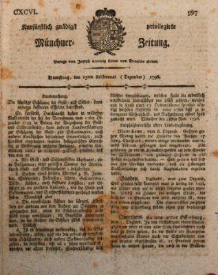 Kurfürstlich gnädigst privilegirte Münchner-Zeitung (Süddeutsche Presse) Dienstag 13. Dezember 1796
