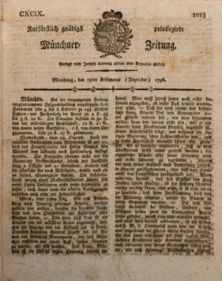 Kurfürstlich gnädigst privilegirte Münchner-Zeitung (Süddeutsche Presse) Montag 19. Dezember 1796