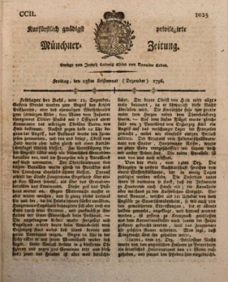 Kurfürstlich gnädigst privilegirte Münchner-Zeitung (Süddeutsche Presse) Freitag 23. Dezember 1796