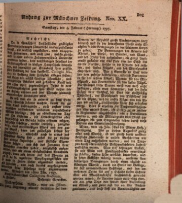 Kurfürstlich gnädigst privilegirte Münchner-Zeitung (Süddeutsche Presse) Samstag 4. Februar 1797