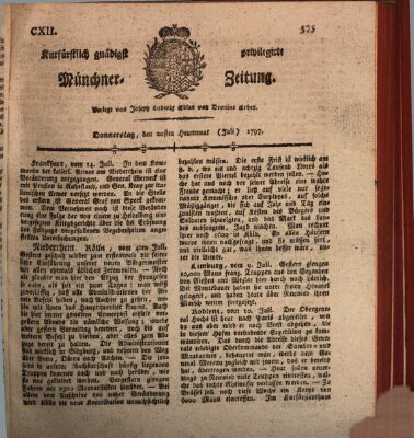 Kurfürstlich gnädigst privilegirte Münchner-Zeitung (Süddeutsche Presse) Donnerstag 20. Juli 1797