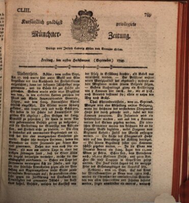 Kurfürstlich gnädigst privilegirte Münchner-Zeitung (Süddeutsche Presse) Freitag 29. September 1797