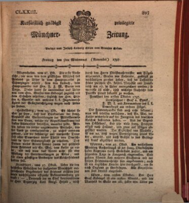 Kurfürstlich gnädigst privilegirte Münchner-Zeitung (Süddeutsche Presse) Freitag 3. November 1797
