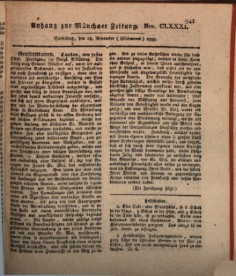 Kurfürstlich gnädigst privilegirte Münchner-Zeitung (Süddeutsche Presse) Samstag 18. November 1797