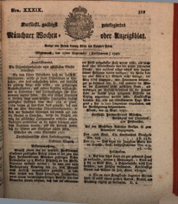 Kurfürstlich gnädigst privilegirte Münchner-Zeitung (Süddeutsche Presse) Mittwoch 27. September 1797