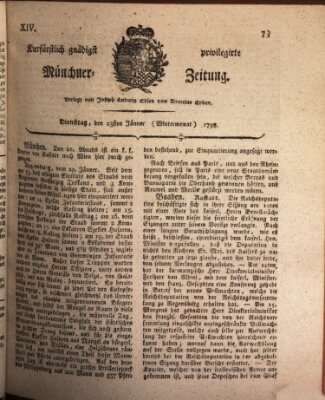 Kurfürstlich gnädigst privilegirte Münchner-Zeitung (Süddeutsche Presse) Dienstag 23. Januar 1798
