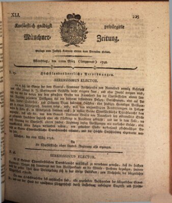 Kurfürstlich gnädigst privilegirte Münchner-Zeitung (Süddeutsche Presse) Montag 12. März 1798