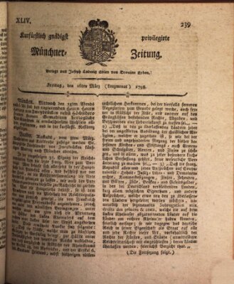 Kurfürstlich gnädigst privilegirte Münchner-Zeitung (Süddeutsche Presse) Freitag 16. März 1798