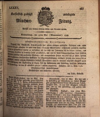 Kurfürstlich gnädigst privilegirte Münchner-Zeitung (Süddeutsche Presse) Donnerstag 31. Mai 1798