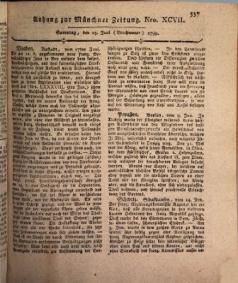Kurfürstlich gnädigst privilegirte Münchner-Zeitung (Süddeutsche Presse) Samstag 23. Juni 1798