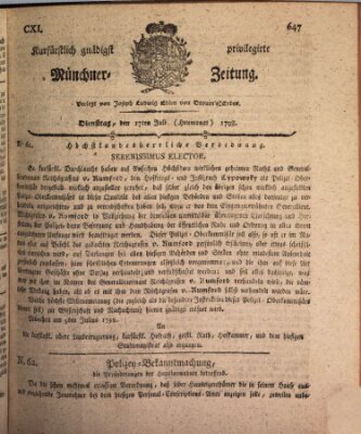 Kurfürstlich gnädigst privilegirte Münchner-Zeitung (Süddeutsche Presse) Dienstag 17. Juli 1798