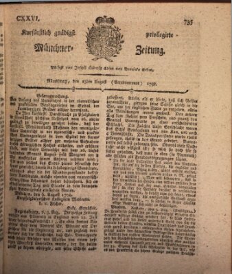 Kurfürstlich gnädigst privilegirte Münchner-Zeitung (Süddeutsche Presse) Montag 13. August 1798