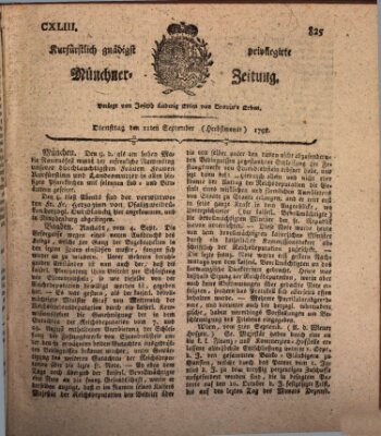 Kurfürstlich gnädigst privilegirte Münchner-Zeitung (Süddeutsche Presse) Dienstag 11. September 1798