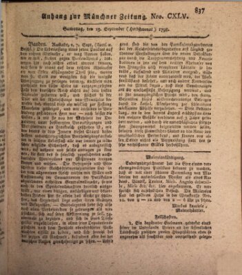 Kurfürstlich gnädigst privilegirte Münchner-Zeitung (Süddeutsche Presse) Samstag 15. September 1798