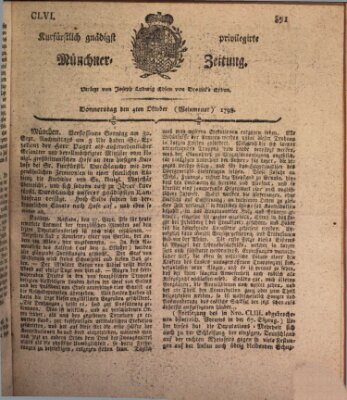 Kurfürstlich gnädigst privilegirte Münchner-Zeitung (Süddeutsche Presse) Donnerstag 4. Oktober 1798