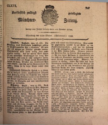 Kurfürstlich gnädigst privilegirte Münchner-Zeitung (Süddeutsche Presse) Montag 22. Oktober 1798