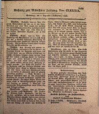 Kurfürstlich gnädigst privilegirte Münchner-Zeitung (Süddeutsche Presse) Samstag 1. Dezember 1798