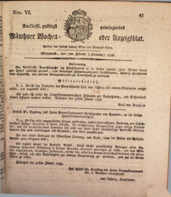 Kurfürstlich gnädigst privilegirte Münchner-Zeitung (Süddeutsche Presse) Mittwoch 7. Februar 1798
