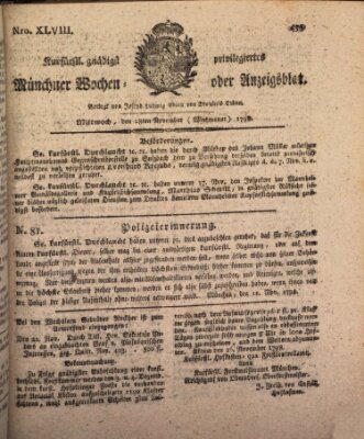 Kurfürstlich gnädigst privilegirte Münchner-Zeitung (Süddeutsche Presse) Mittwoch 28. November 1798