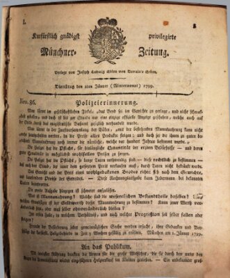 Kurfürstlich gnädigst privilegirte Münchner-Zeitung (Süddeutsche Presse) Dienstag 1. Januar 1799