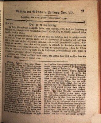 Kurfürstlich gnädigst privilegirte Münchner-Zeitung (Süddeutsche Presse) Samstag 12. Januar 1799