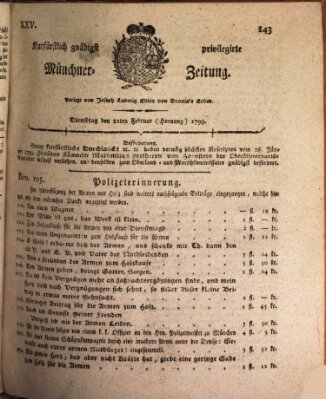 Kurfürstlich gnädigst privilegirte Münchner-Zeitung (Süddeutsche Presse) Dienstag 12. Februar 1799